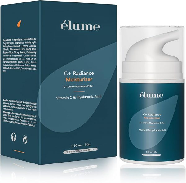 élume, C+ Radiance Moisturizer, Vitamin C & Hyaluronic Acid, C+ Crème Hydratante Éclat, Dermatologically Tested, 1.76 oz. - 50g