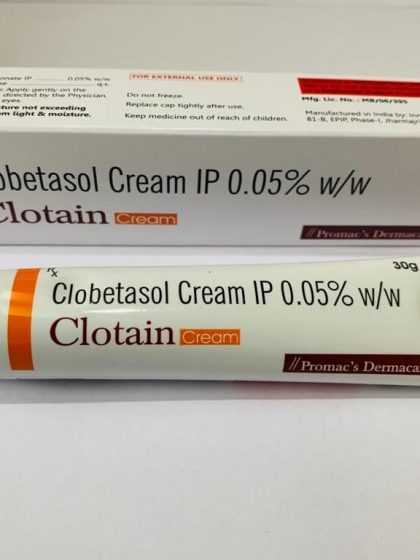 Clobetasol Cream IP 0.05% w/w, Clotain Cream, Promac’s Dermacare, For External Use Only, 30g Clobetasol Propionate Cream