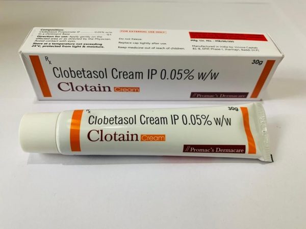 Clobetasol Cream IP 0.05% w/w, Clotain Cream, Promac’s Dermacare, For External Use Only, 30g Clobetasol Propionate Cream