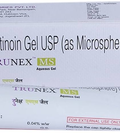 Trunex MS Gel Tretinoin Gel USP (Microsphere) 0.04% w/w Aqueous Gel For External Use Only 15g Tube Manufactured by KLM Laboratories Prescription-Based Skincare Dermatological Treatment