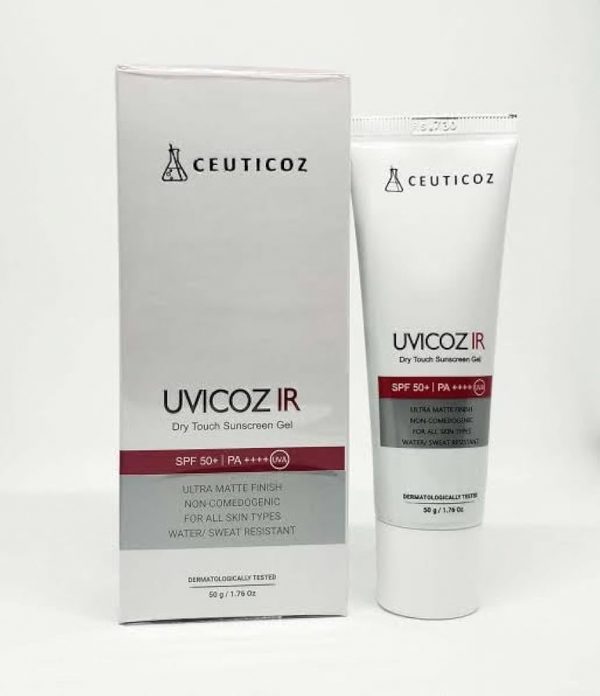 UVICOZ IR, Dry Touch Sunscreen Gel, SPF 50+ | PA++++ | UVA, Ultra Matte Finish, Non-Comedogenic